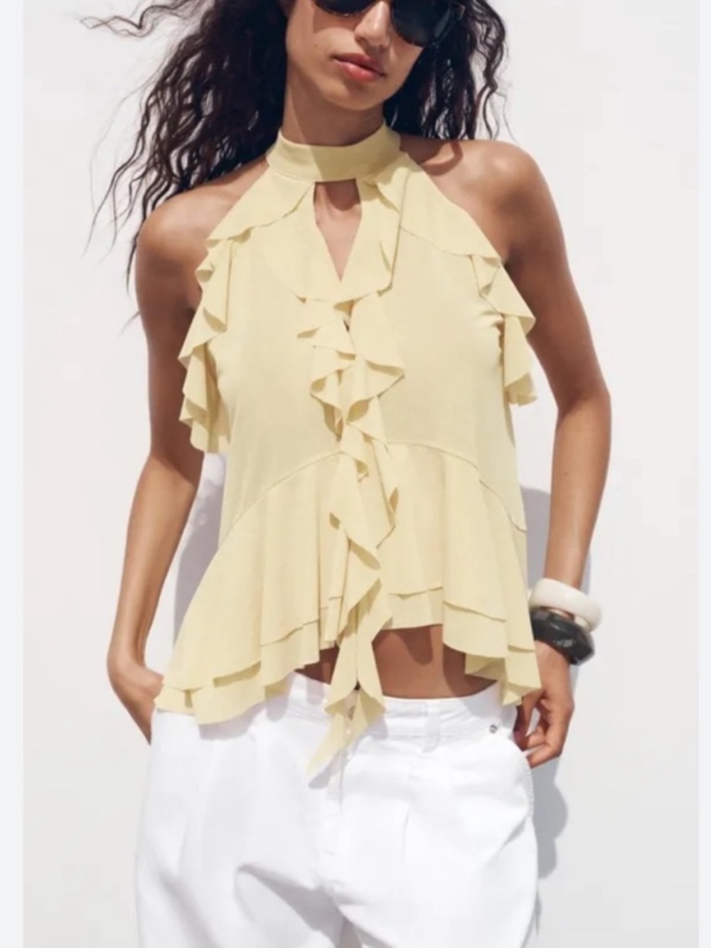 ZARA Yellow Ruffled Halter Top